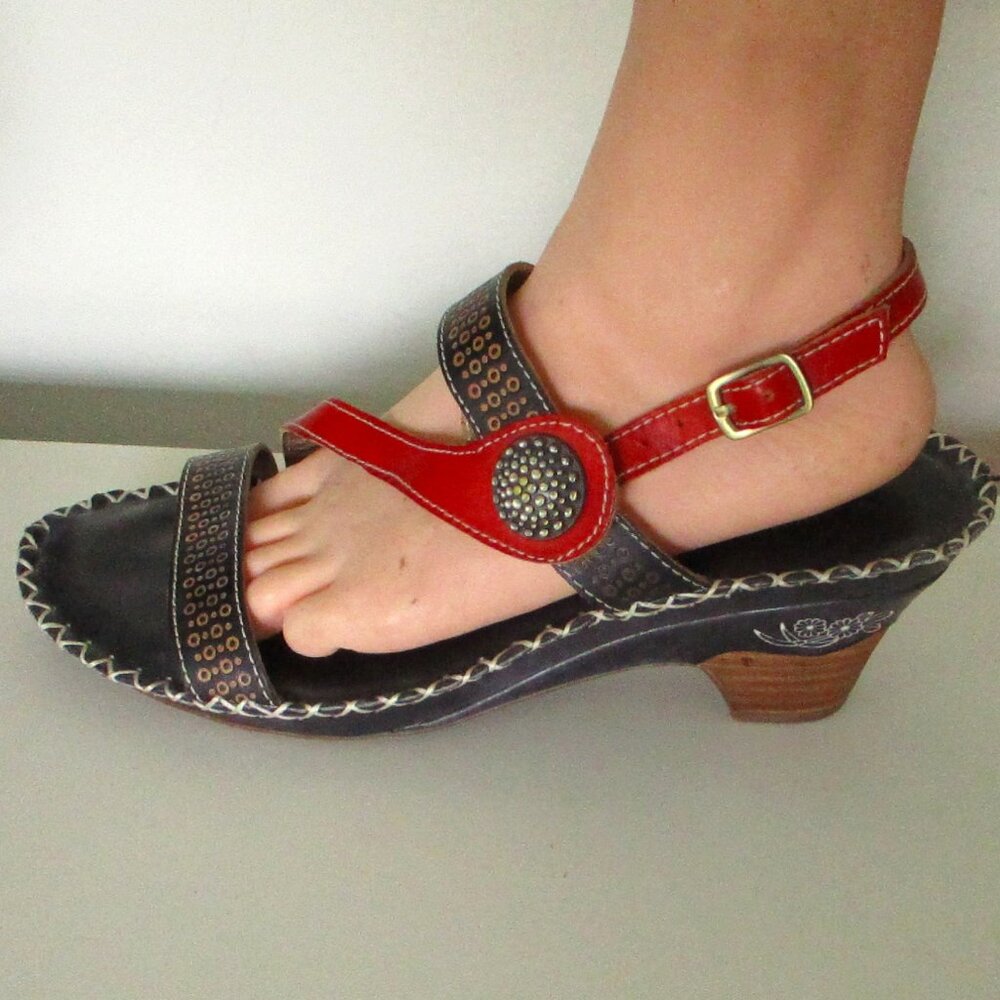 L'Artiste Dreamer-B Womens Red Leather Velcro Strap Slingback Heel Sandal-40 EUR - Picture 5 of 8